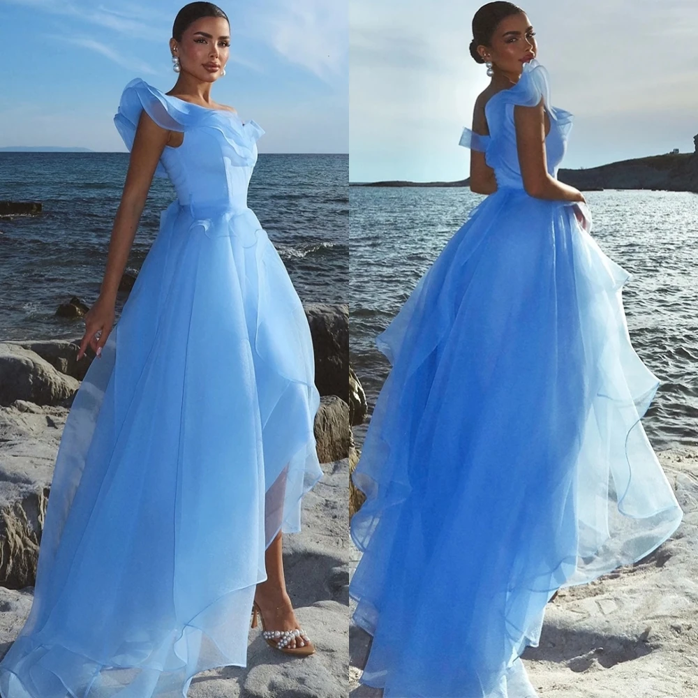 

Customized Exquisite Organza V-Neck Evening Dress Graceful Off the Shoulder Prom Dress Temperament A-Line Special Occasion Gowns