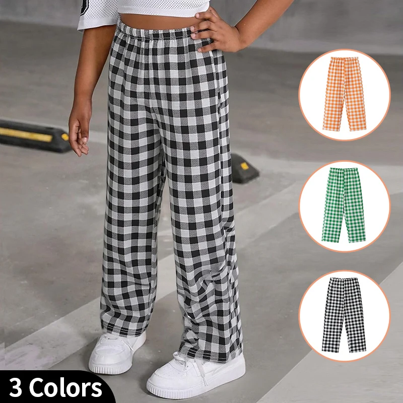 1/3 Piece Set of Spring/Summer Children's Checkered Straight Leg Pants for Boys and Girls Casual and Fashionable Wide Leg Pants