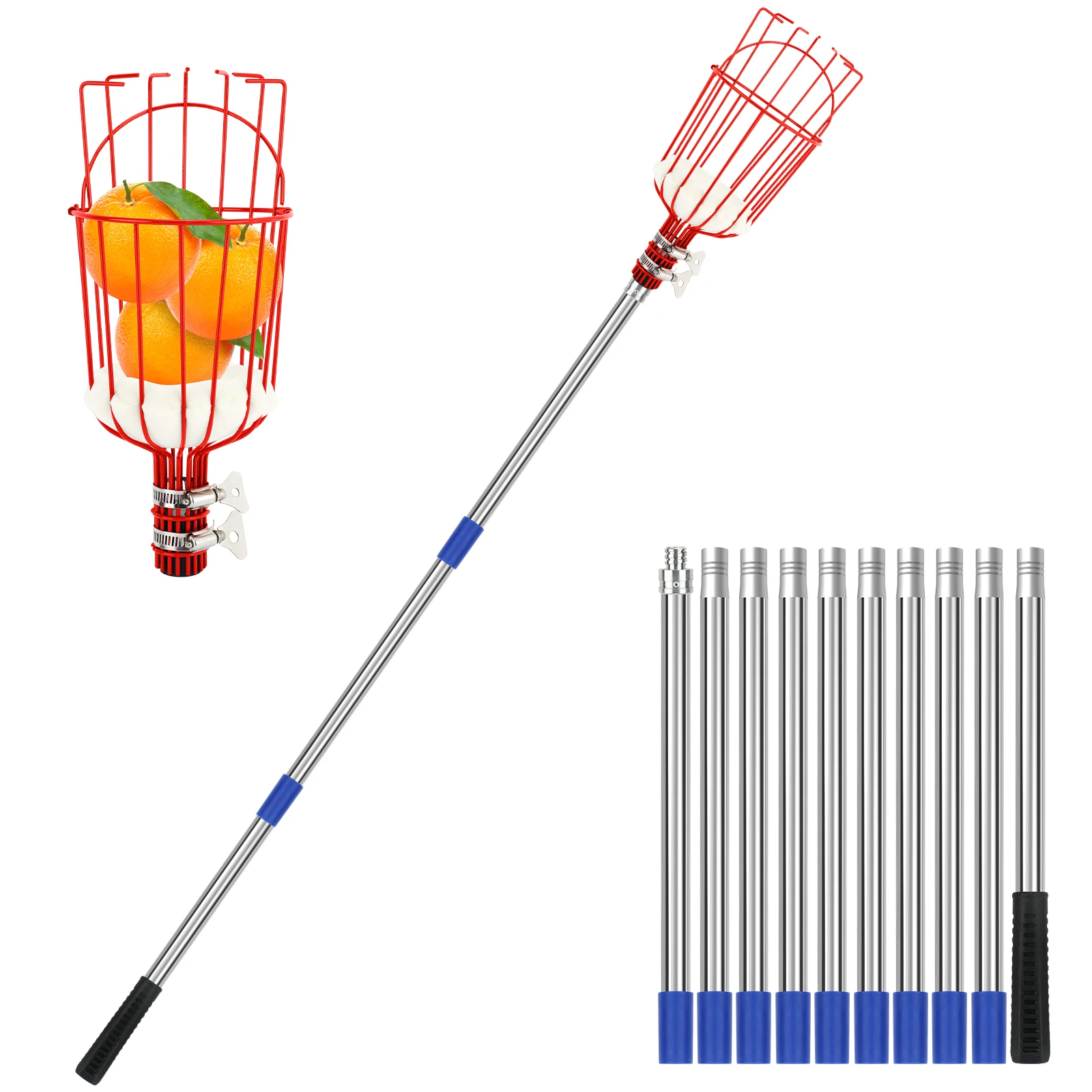

Fruit Picker Pole with Basket 13 FT Adjustable Higher Lightweight Fruit Grabber Tool with Extension Pole Fruit Tree Harvester