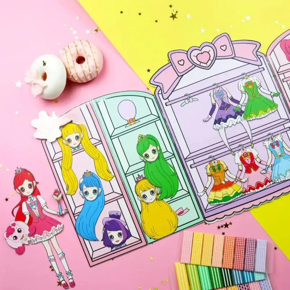 No Cutting Paper Doll House Girl DIY Handmade Paper Doll Quiet Book Handbook Manual Sticker DIY Cute Princess Book