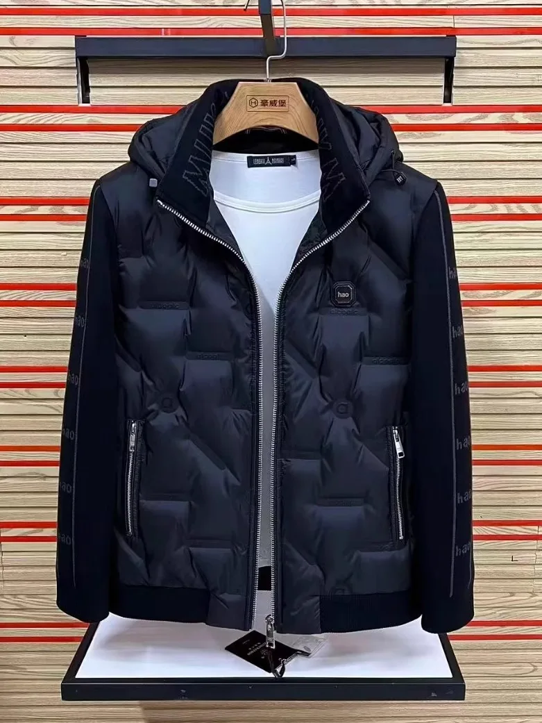 

Мужская стеганая куртка на осень-зиму, новая модель, со съемным капюшоном, воротником-стойкой, теплая, модная, молодежная, приталенного кроя, с длинными рукавами