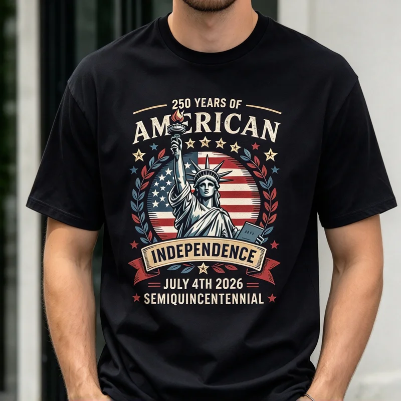 Patriotic July 4th 250 Years American Independence Statue Liberty Graphic Tee Mens Casual Short Sleeve T Shirt Cotton Y2k Top