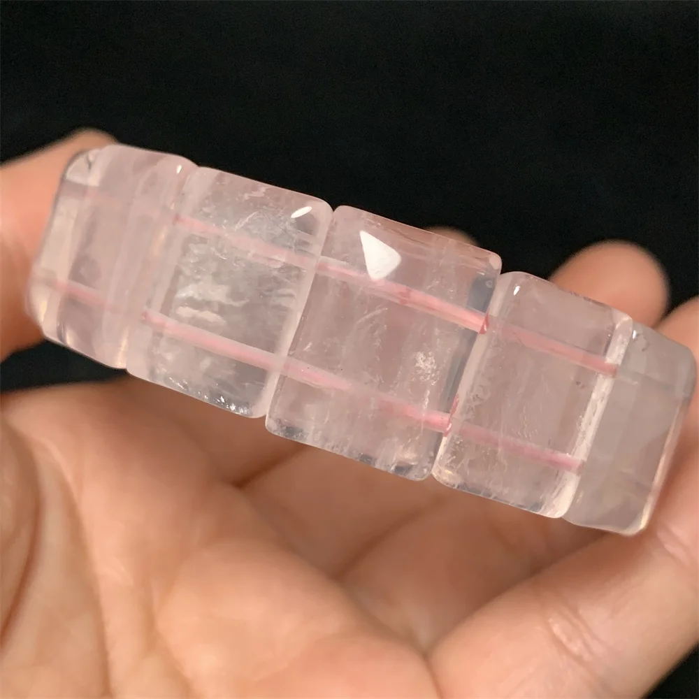 Natural Pink Rose Quartz Bracelets Women Soft Grapefruit Pink Crystals Rectangle Beads Quartz Bangles Transparent Pink Jewelry