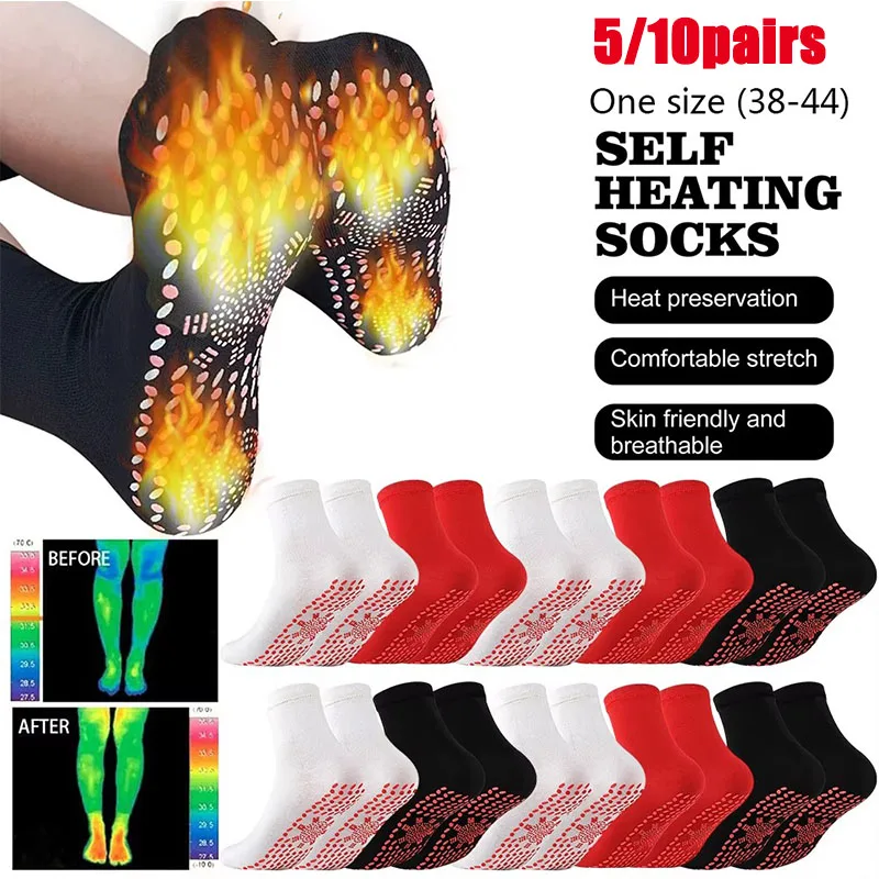 5/10pairs 야외 스포츠를위한 자체 가열 양말 겨울 따뜻한 열 양말 여성 남성 건강 관리 양말 남여