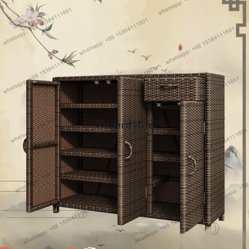 56Balcony Outdoor Sunscreen and Waterproof Shoe Cabinet Home Door Home Storage Cabinet Rattan