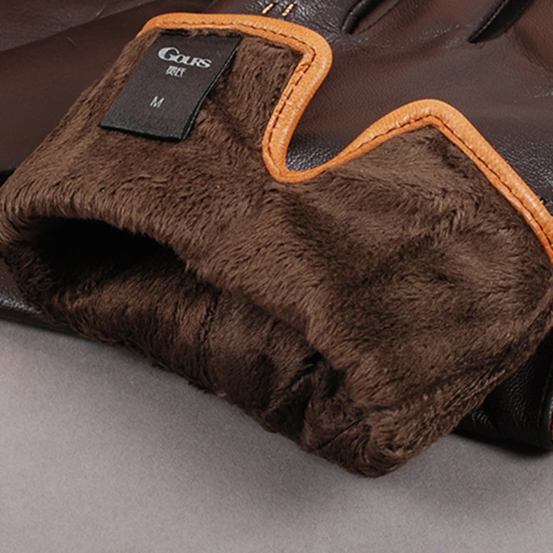 Gours Winter Men\'s Genuine Leather Gloves New Brand Touch Screen Gloves Fashion Warm Black Gloves Goatskin Mittens GSM012