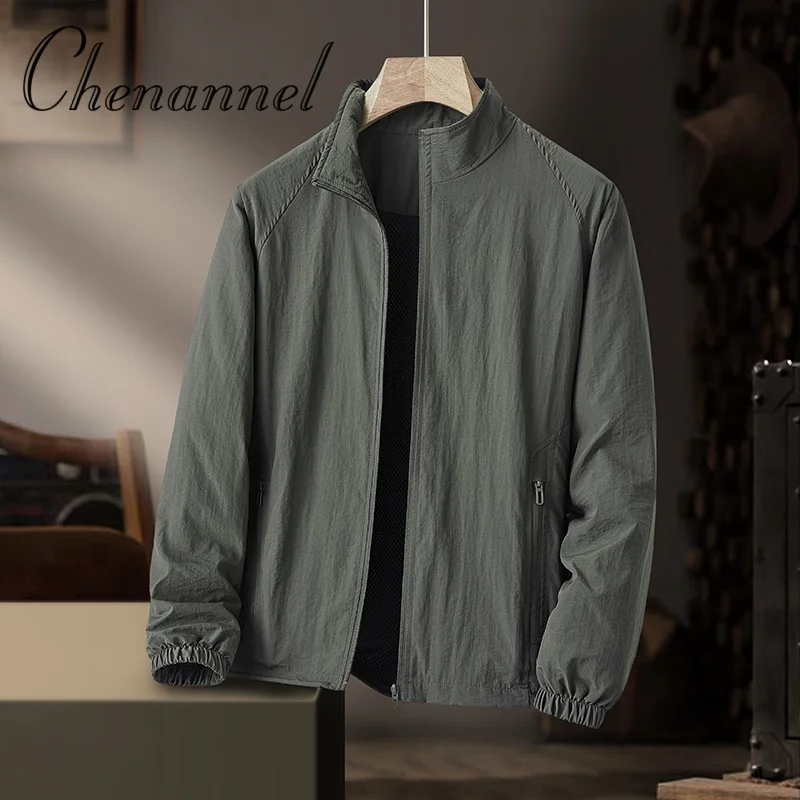 Męska jesienna luźna kurtka na wiosnę i jesień, wodoodporna, cienka, codzienna, z wysokim kołnierzem.