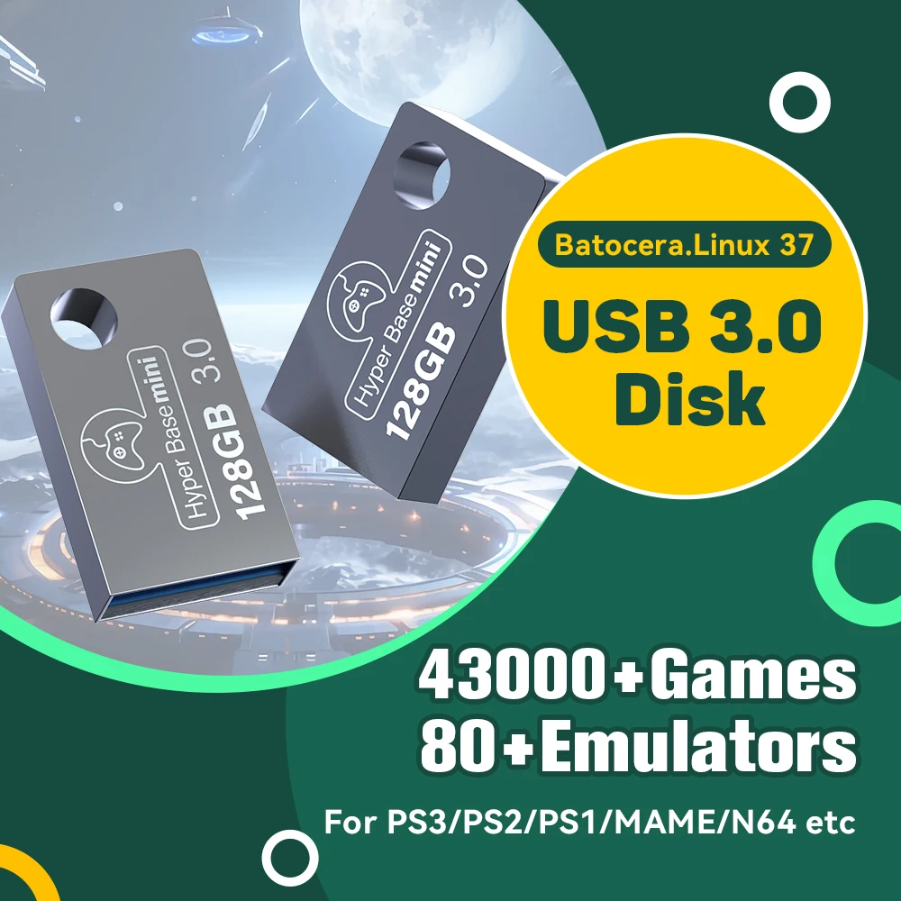 

JMachen 128GB Portable USB 3.0 Game Disk Batocera 37.linux Game Console 70+ Emulators with 43000+ Games for PS3/PS2/PSP/3DO/Wii