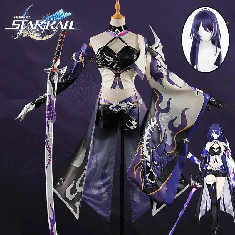 

Honkai Star Rail Acheron Cosplay Costume Wig Dress Uniform Earrings Bracelets Galaxy Rangers Halloween Party Women Accessories