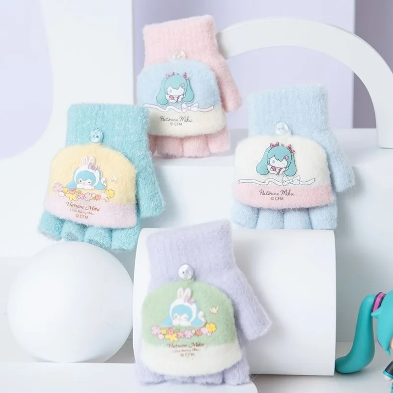 

Шерстяные перчатки Hatsune Miku, практичные, для защиты от холода на улице, сохраняющие тепло, зимние, для студентов, с откидной крышкой, двойного назначения