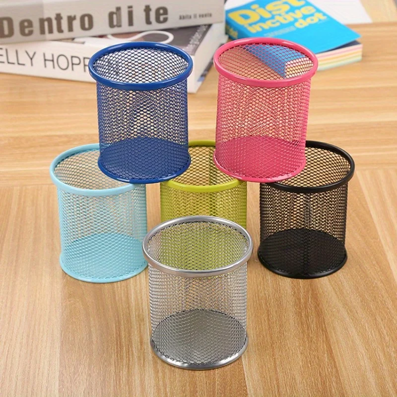 Set of 6 Iron Mesh Pencil Holders, Metal Pen Cups, Office Supplies Desk Organizer, Stationery  Bucket