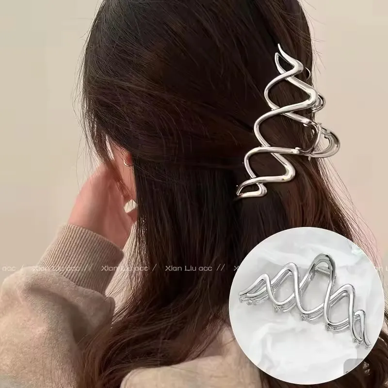 Punk-Haarklammer aus Metall für dicke, flüssige, unregelmäßige Muster, Haarspangen, rutschfestes und stilvolles Accessoire, silberfarbene Haarnadel