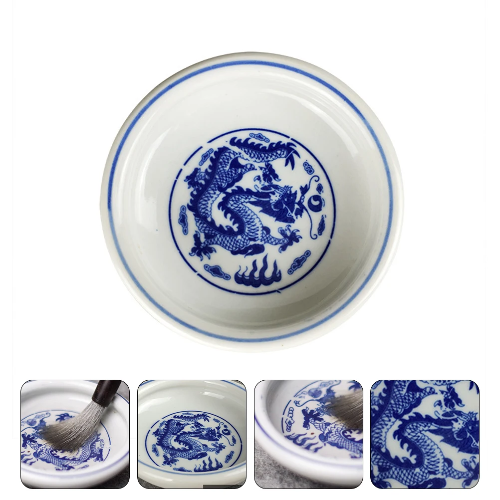 

2Pcs Ceramic Ink Container Dragon Tray for Chinese Calligraphy Accessory and Decor Dragon Pattern Paint Tray