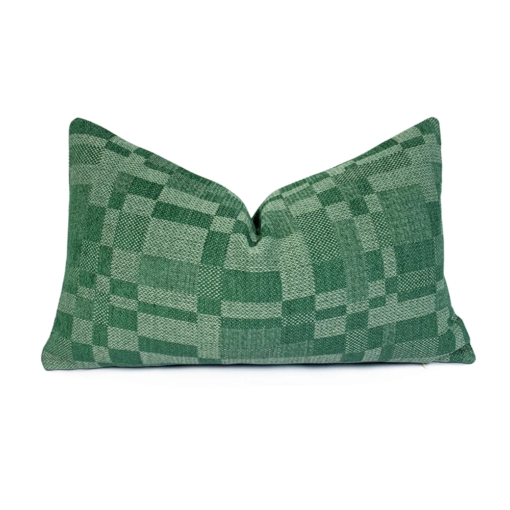 Modern Geometric Jacquard Woven Green Designer 30 x 50 Cm Home Decor Pillow Case Armchair Soft Brown Waist Lumbar Cushion Cover