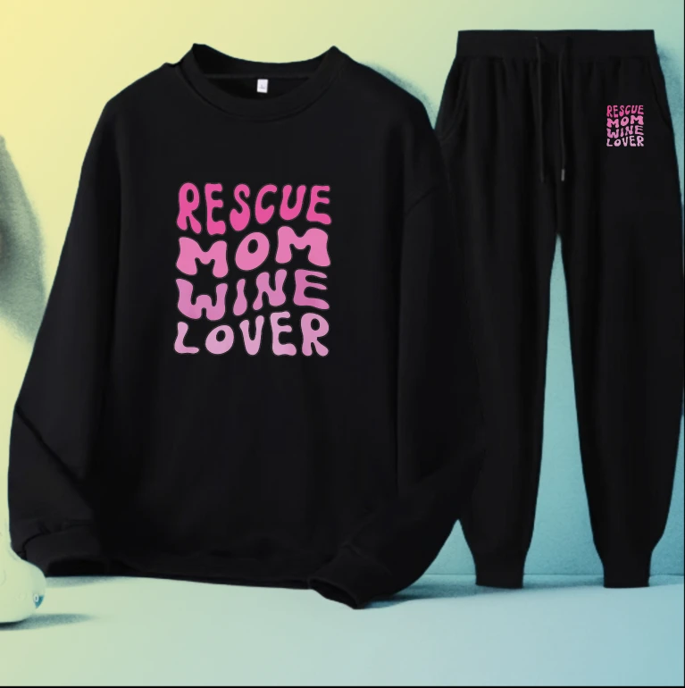 

Men's set men's tracksuit Long sleeves sports gym sets Autumn printed Rescue Mom Wine Lover sport man jogging set