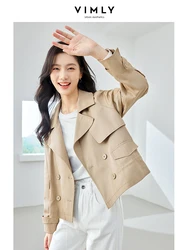 Vimly Women's Khaki Trench Coats for Women 2024 Spring Notched Double Breasted Elegant Loose Short Trench Jacket Outerwear M2778