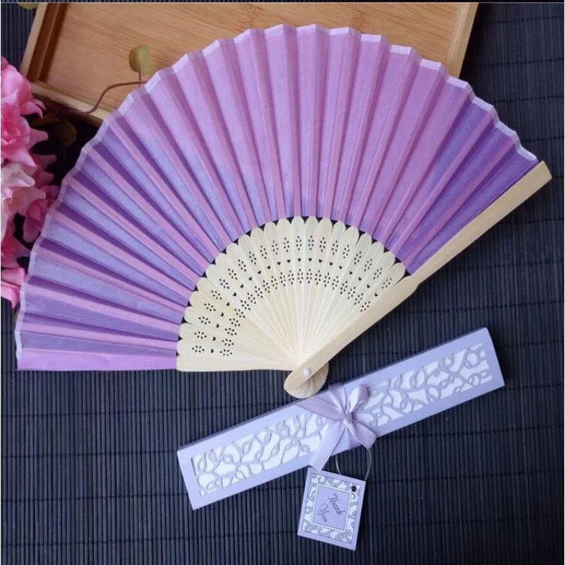 30pcs/lot Custom Folding Fan Personalized Bride & Groom\'s Name & Date Silk Wedding Dance Hand Fan with Gift Box Party Favors