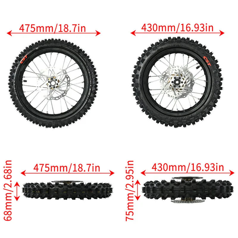 60/100-14 Front+70/100-12 Rear Wheel Tire Rim Assembly for Surron Hyper Bee Motorcycles Wheel Kit Electric Dirt Bike Accessories