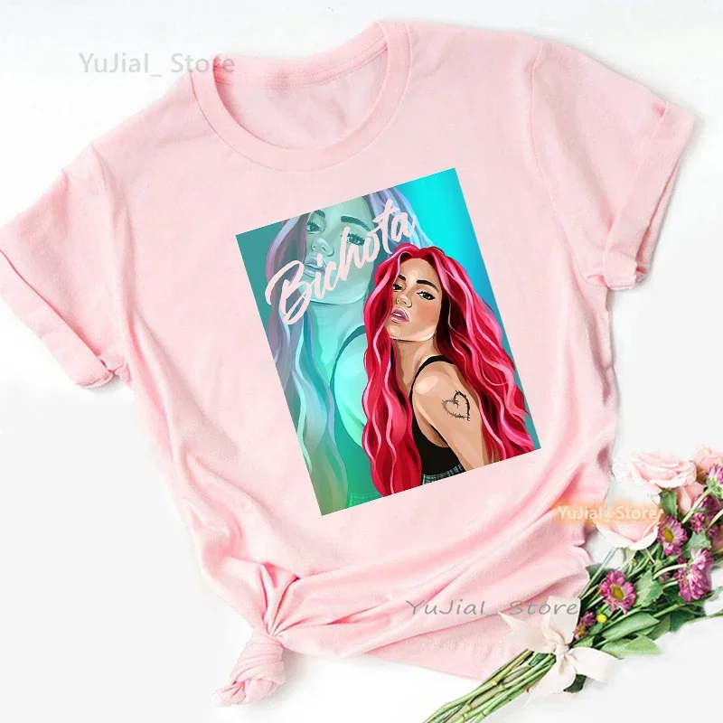 Karol G Bichota Red Rose Butterfly Tshirt Girls Summer Fashion Tops Tee Shirt Femme Casual Pink T Shirt Femme Harajuku Shirt