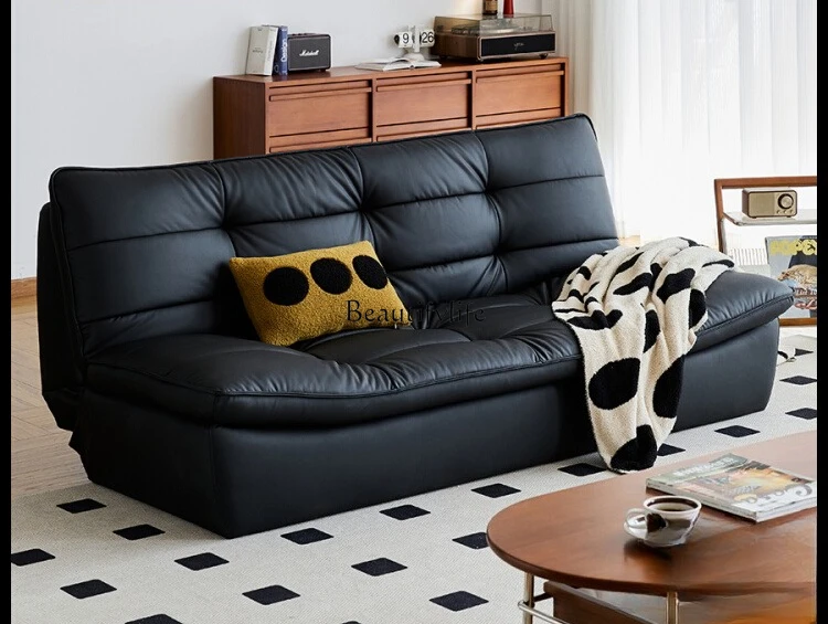 

Lazy Sofa Bed Living Room Folding Dual-use Genuine Leather Sofa Simple Reclining Tatami
