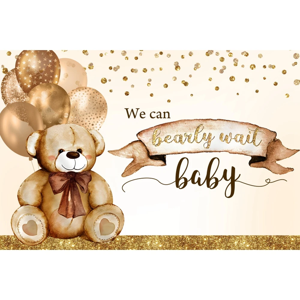 Pink Blue Teddy Bear Baby Shower Backdrop Newborn Boy Welcome Party Decor Background Boho Flower We Can Bearly Wait Backdrop