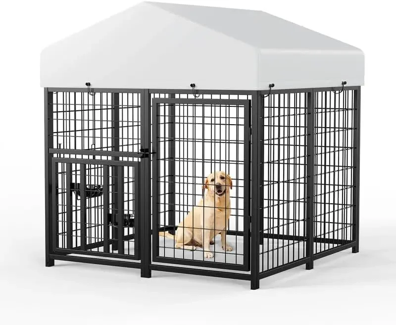 RLarge Dog Kennel Outdoor Pet Pens Dogs Run Enclosure Animal Hutch Metal Coop Fence with Roof Cover