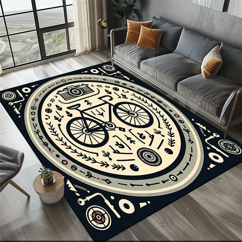 Bicycle Art Print Doormat, Non-Slip Entryway Rug, Durable Washable Floor Mat for Living Room and Study