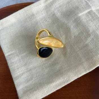 טבעת פתוחה מתכווננת אסימטרית בצבע שחור CZ זירקון מצופה זהב תכשיטים מודרניים לנשים 8 best sales זירקון שחור - №5