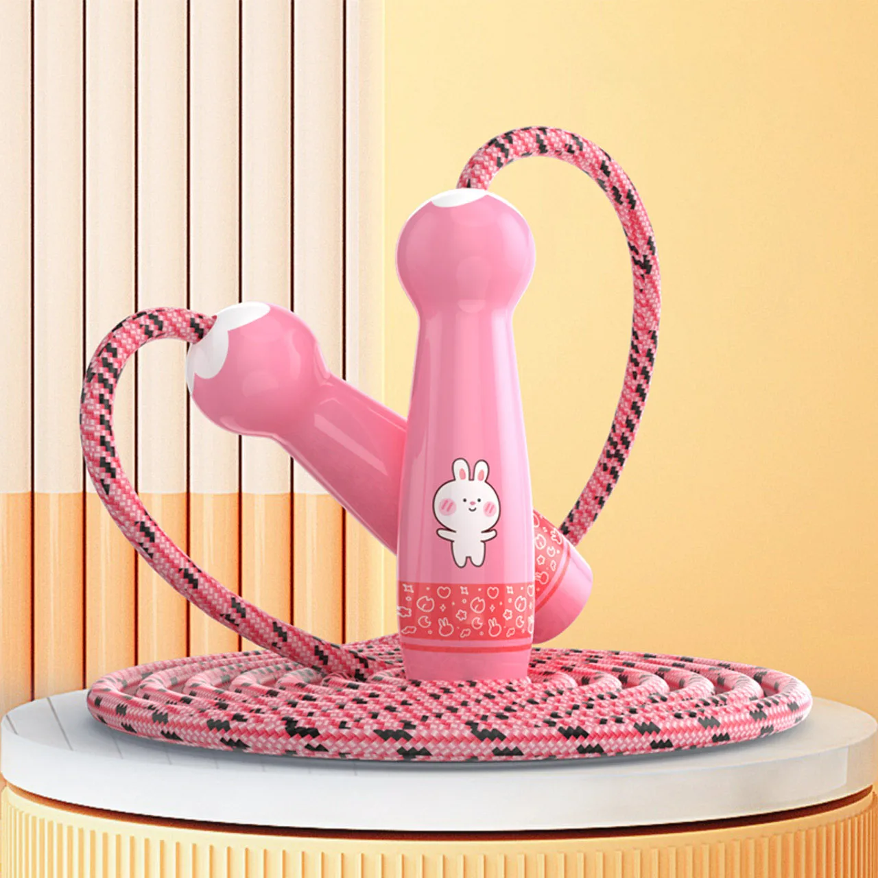 Corde à sauter réglable en coton pour enfants, sport de plein air, fitness, avec poignée en plastique ABS écologique et design arrondi, motif dessin animé adorable