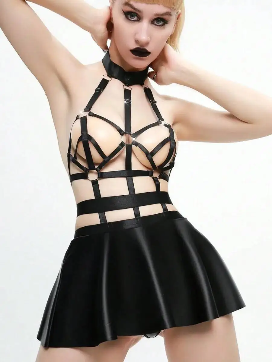 Boate apertado-encaixe cinta vestido bondage feminino sexy pendurado pescoço oco fora do ombro vestido sem mangas encantador jh0w