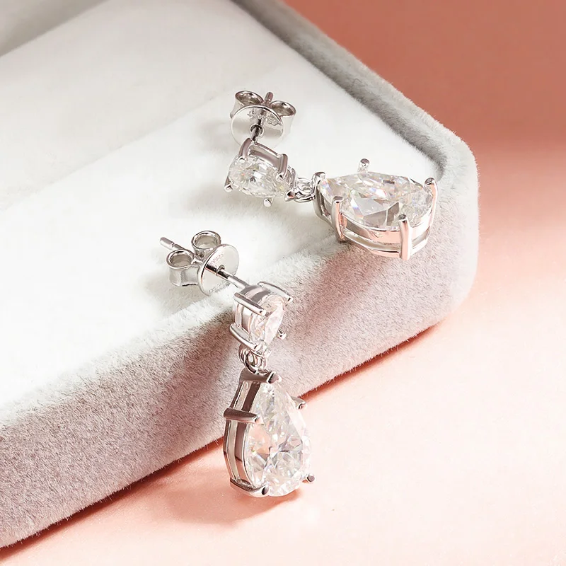 Smyoue 7cttw Pear Cut 100% D Color Full Moissanite Drop Earrings for Women Top Quality 925 Sterling Silver Plated 18k Jewelry