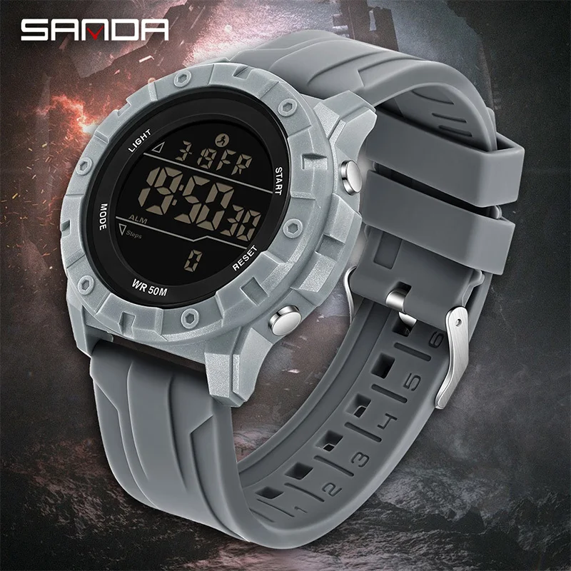 SANDA 2193 Militar Masculino Homens Relógios Esportes Caloria 50M À Prova D 'Água LED Eletrônica Digital Relógio de Pulso Relogio 