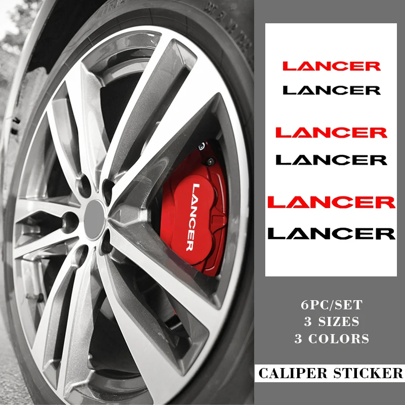 6pcs Waterproof Car Wheel Caliper Stickers Decals for Mitsubishi Lancer Logo Ralliart ASX EVO Montero Lancer Pajero Galant