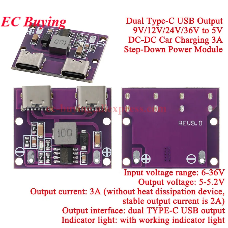 DC-DC Vehicle Charging Board 8V-35V 5V 8A 10A Power Supply Depressurization Module 2 4 Port TYPE-C USB Output Mobile Charger Car
