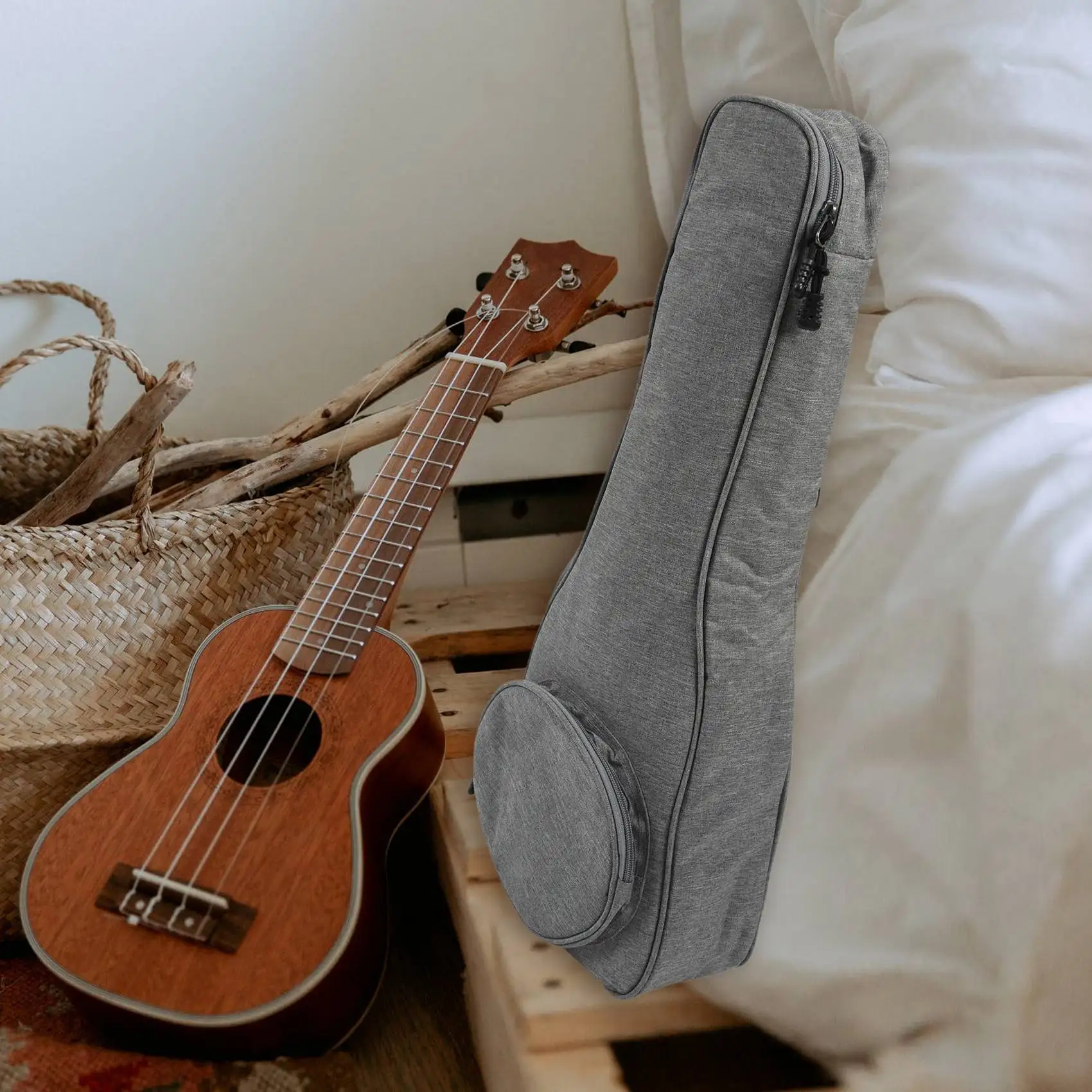 23 Inch Cotton Ukulele Bag Soft Case Gig Waterproof Oxford Cloth Ukelele Hawaii Four String Guitar Backpack Grey