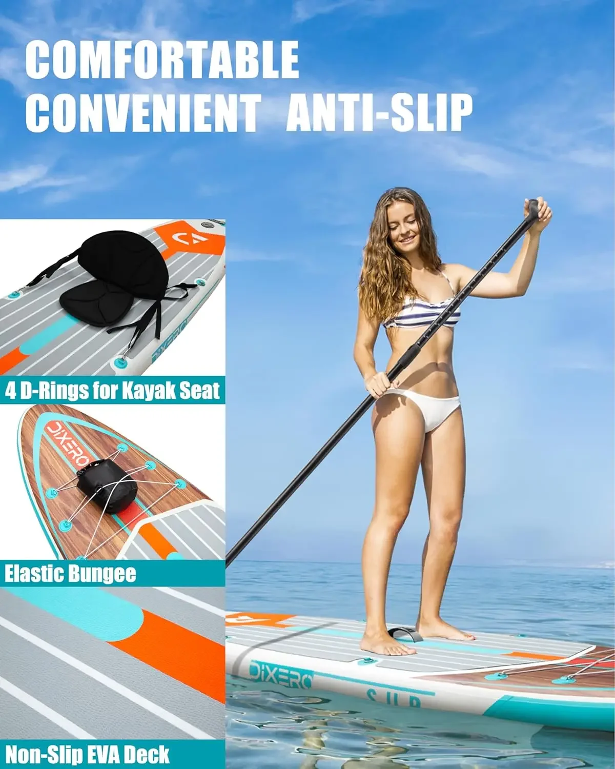 Stand Up Paddle Board 11' * 33", Placas de remo extra largas para adultos, SUP com acessórios premium, remo ajustável, bomba manual,