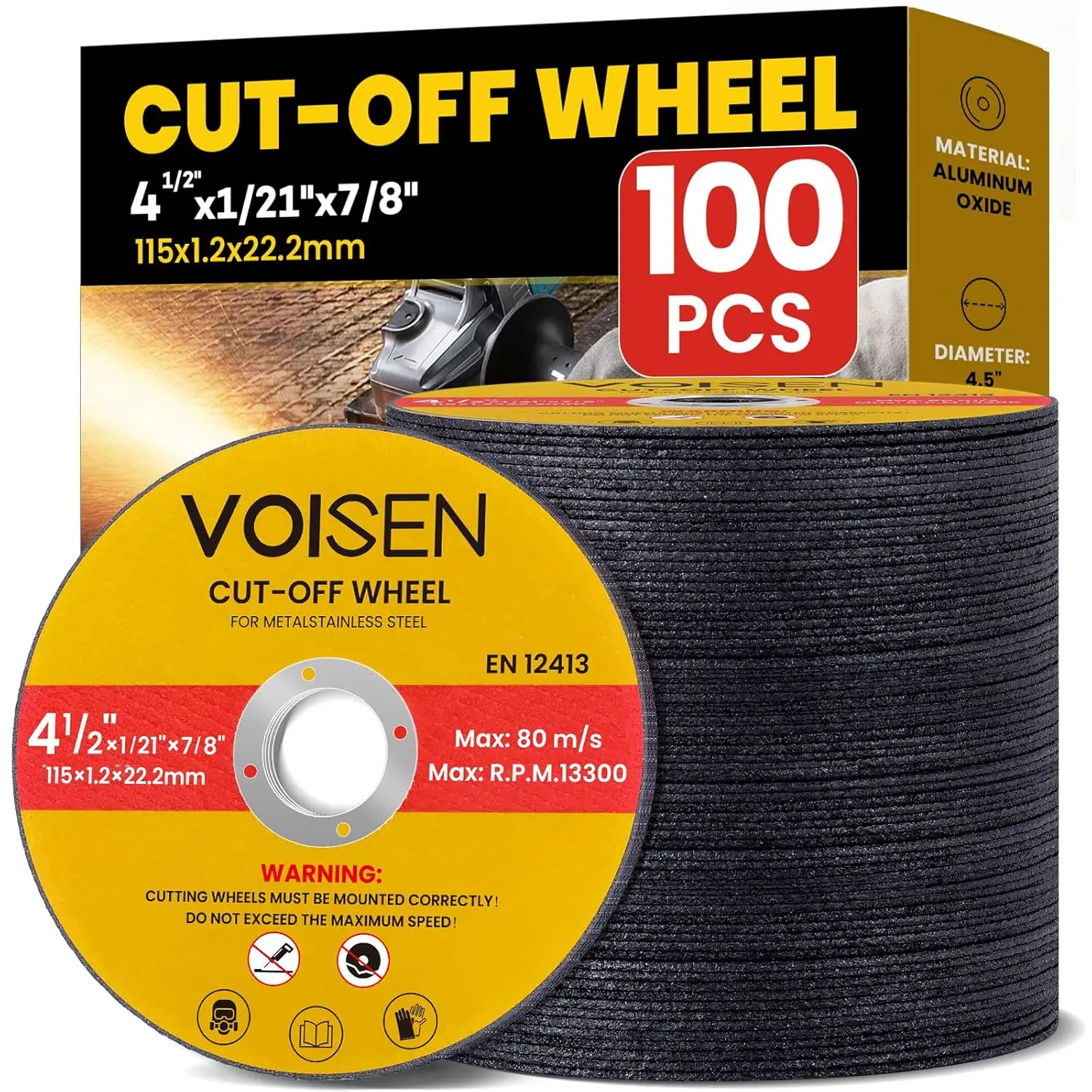 

100 Pcs 4-1/2" Cutting Wheels, Ultra Thin 1/21" for Metal & Stainless Steel, Fast & Precise Cuts
