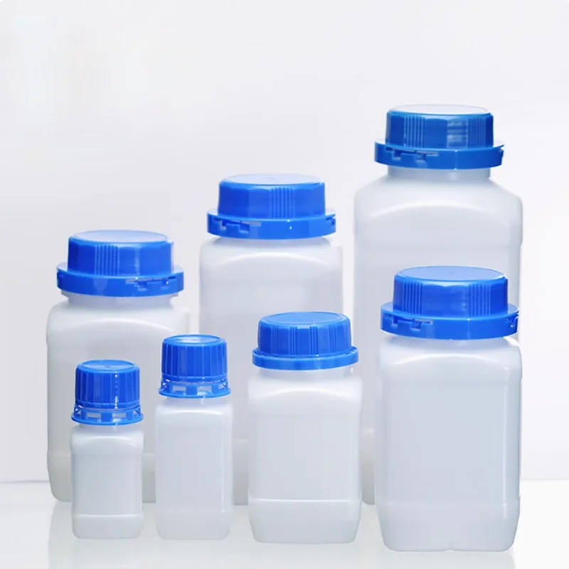 

Blue cap plastic square bottle, chemical reagent bottling, HDPE anti-theft cap with inner cap sample bottle 60ml100ml250ml500ML