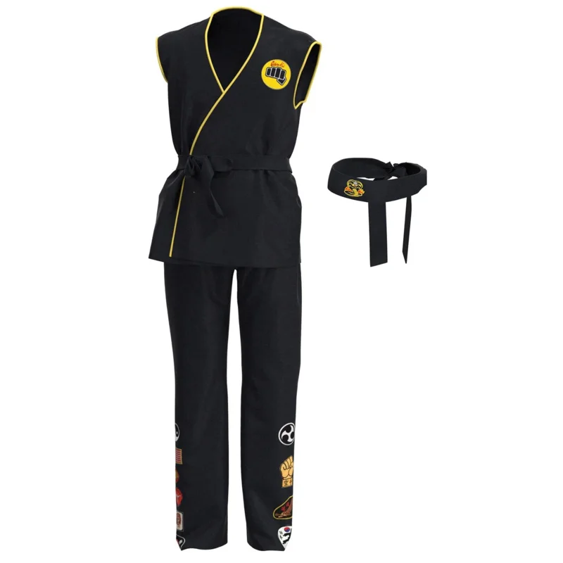 Karate Kid Cobra Kai Uniform Cosplay Costume Tory Nichols Robby Keene Suit Top Headband Pants Halloween Party Kid Adult Outfits