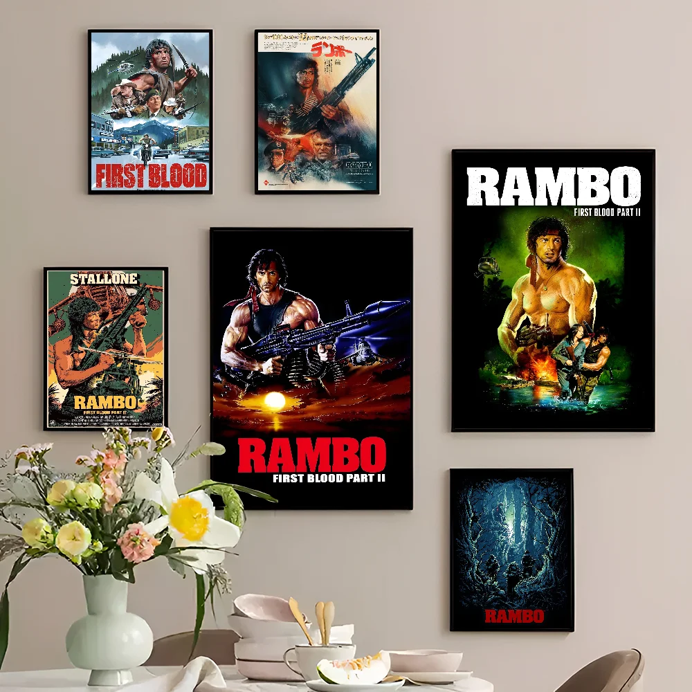 Classic Movie Rambo First Blood Poster Sticky HD Quality Wall Art Retro Posters for Home Kawaii Room Decor