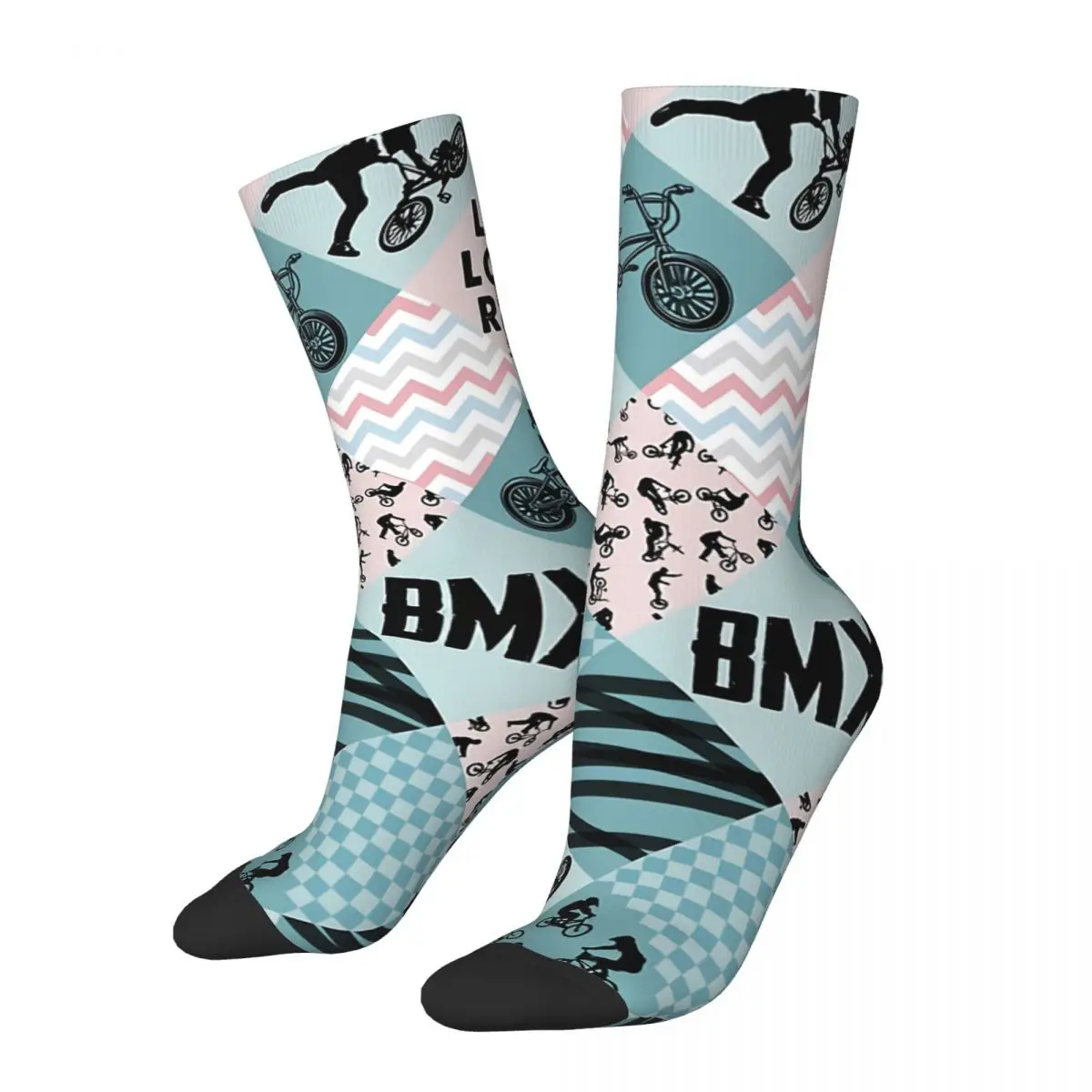 Hip Hop Vintage BMX Cross Live Crazy Men\'s Socks Bicycle Bike Unisex Harajuku Seamless Printed Novelty Happy Crew Sock Boys Gift