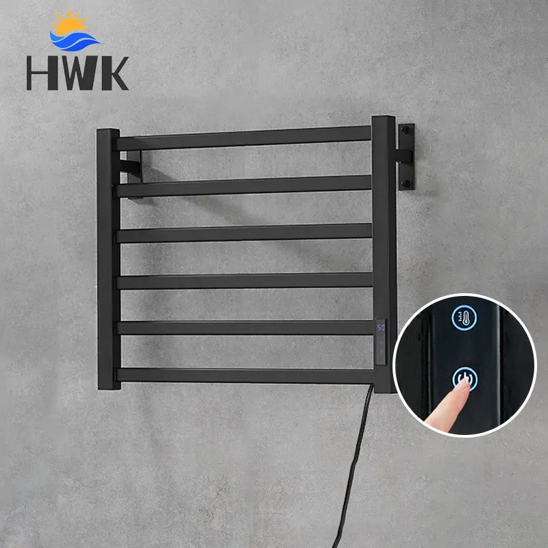 Black/White Smart Electric Towel Rack.Bathroom Heated Towel Rail.Temperature Control Towel Warmer.Timing Bath Towel Dryer.