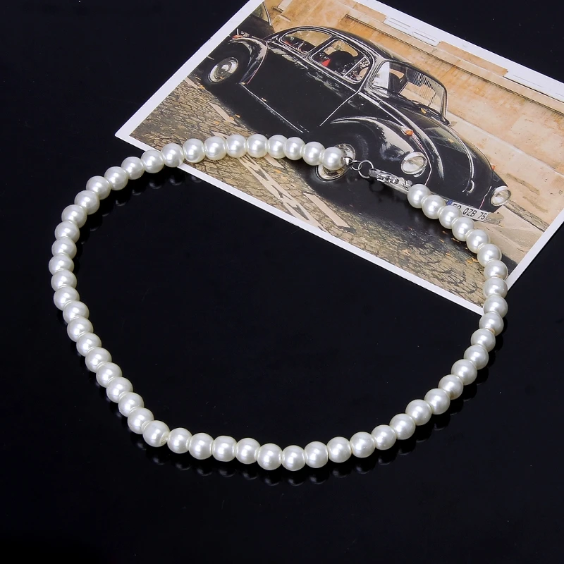 

F42F Romantic Glass Imitation Freshwater Pearl Necklace Party Decor Beads Necklace