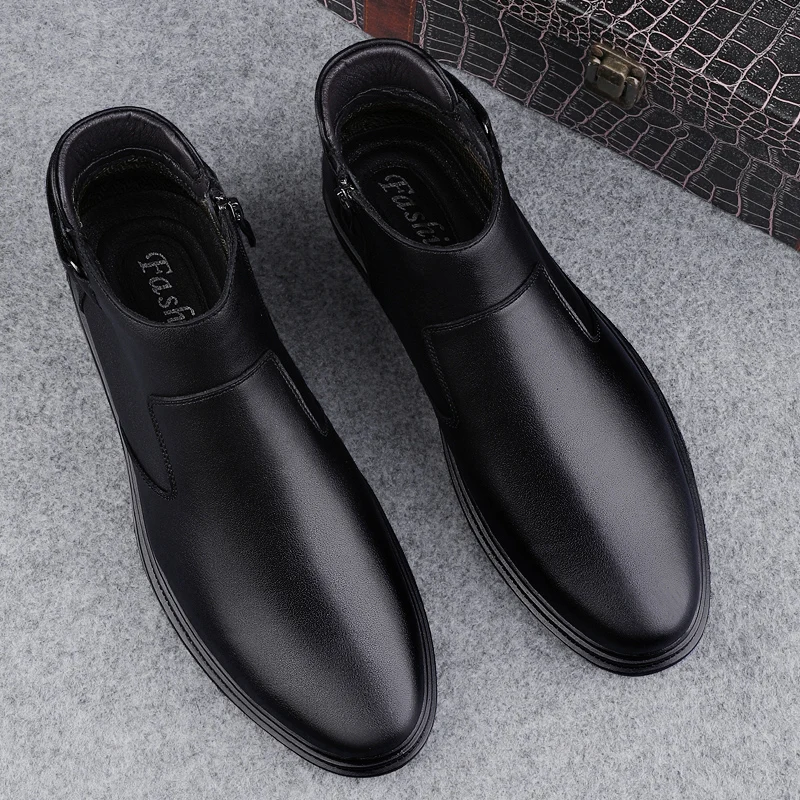 

Осенне-зимние мужские повседневные деловые ботинки на толстой подошве, простые, теплые, удобные для поездок на работу, модные ботинки средней высоты