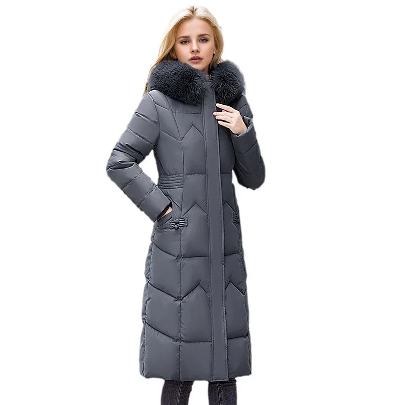 Mulheres parkas com capuz gola de pele casacos longos manga cheia sólido zíper parka bolsos retos outerwear grosso quente casaco casual