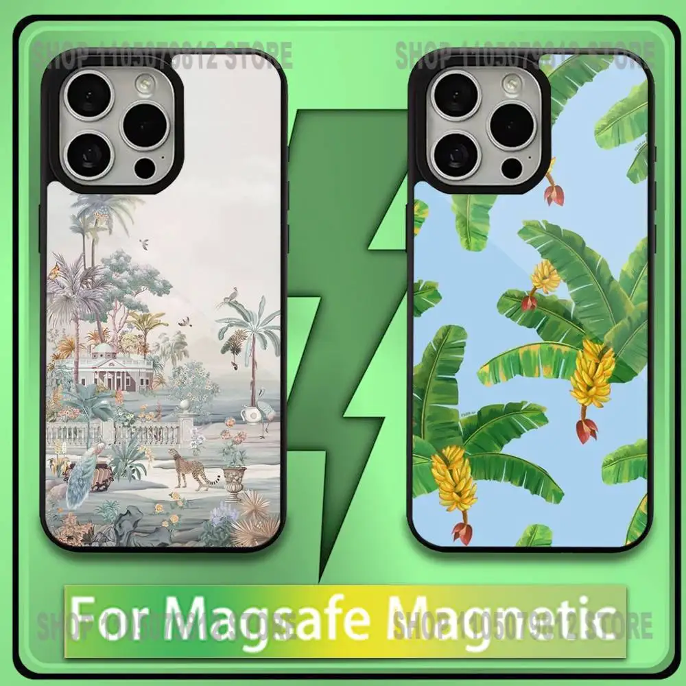 

Vintage Banana Leaf Flower Luxury Phone Case For iPhone17,16,15,14,13,12,11,Plus,Pro,Max,Mini Magesafe Magnetic Wireless Charge