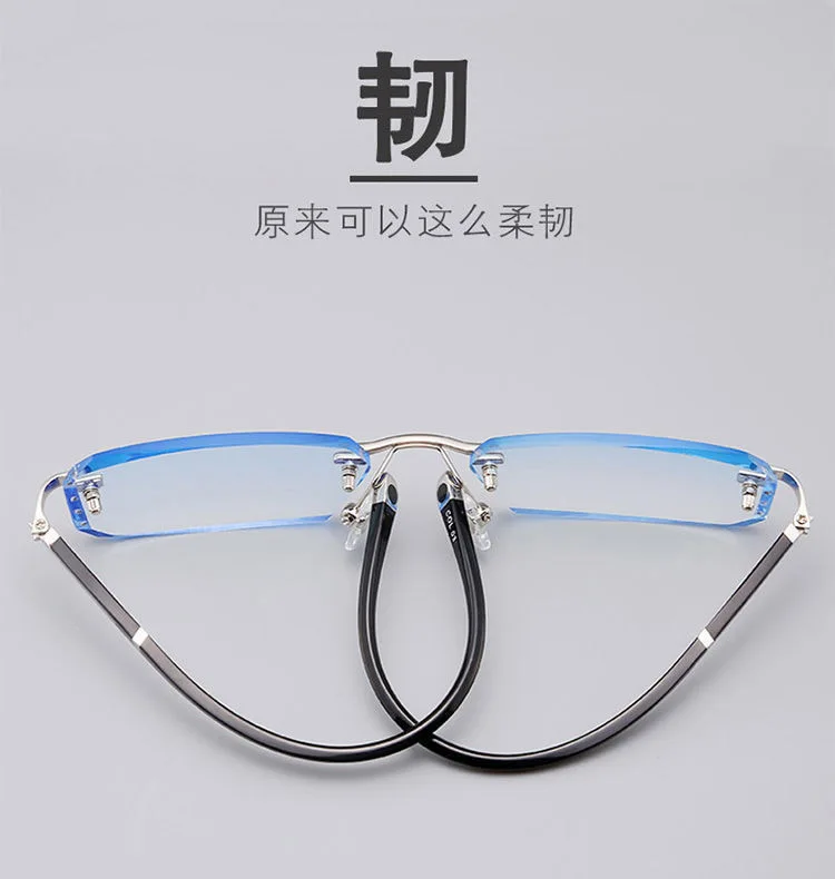 Shatar Rahmenlose Lesebrille mit Diamantschliffkante für Männer und Frauen, ultraleichte, hochauflösende Anti-Blaulicht-Presbyopie – Detail 2