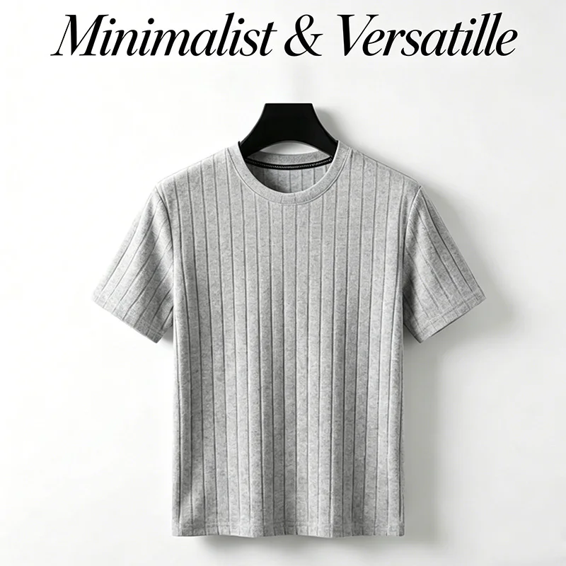 Business Casual Geripptes T-Shirt für Herren Kurzarm Weicher Stoff Bequeme Passform für Büroarbeit und formelle Freizeitveranstaltungen – Detail 4