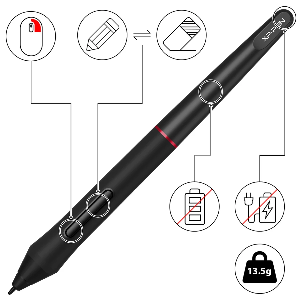 XP-Pen PA2 Battery-free Pen with 8 Replace Nibs for Graphic
