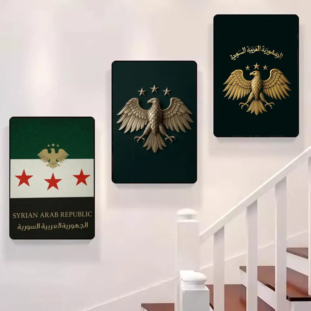 new Syrian flag Eagle logo map Painting Calligraphy pictures Room bedroom interior wall decoration Canvas Poster art mural